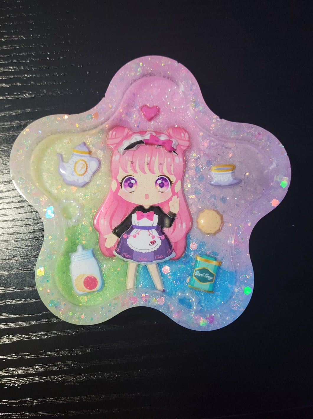 Kawaii Rainbow Maid Tea Time Anime Girl Resin Coaster