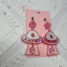 Load image into Gallery viewer, Pink Alien Cow Abduction Earrings
